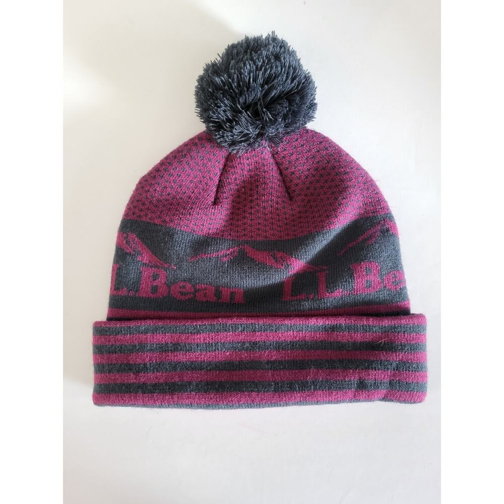 LL Bean Katahdin Pom Winter Beanie Purple Unisex Knit Hat